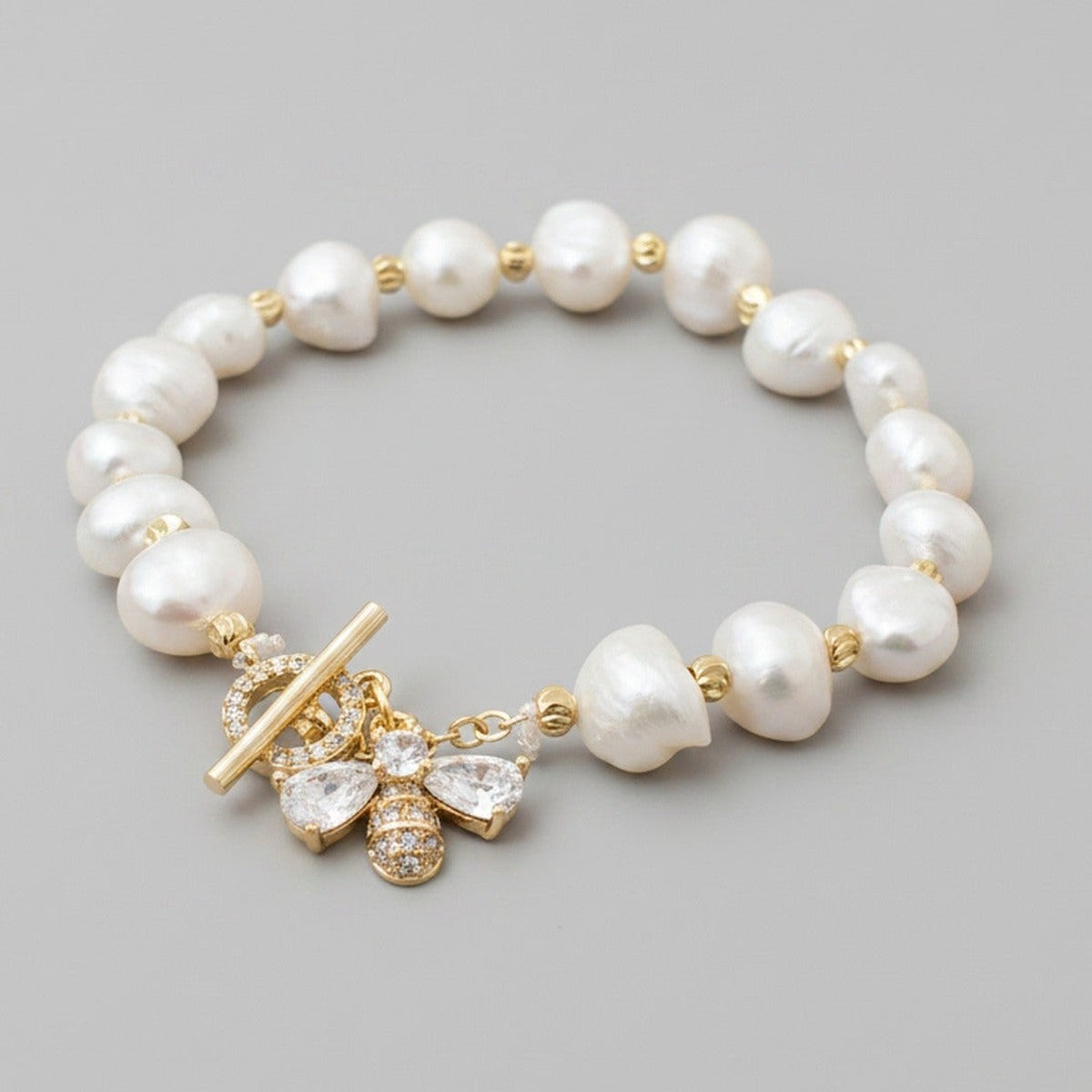 Pearl Beaded Bracelet With Rhinestone Bow Charm – jewelry (view 1)