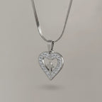 Rhinestone Heart Cross Pendant Necklace - Silver