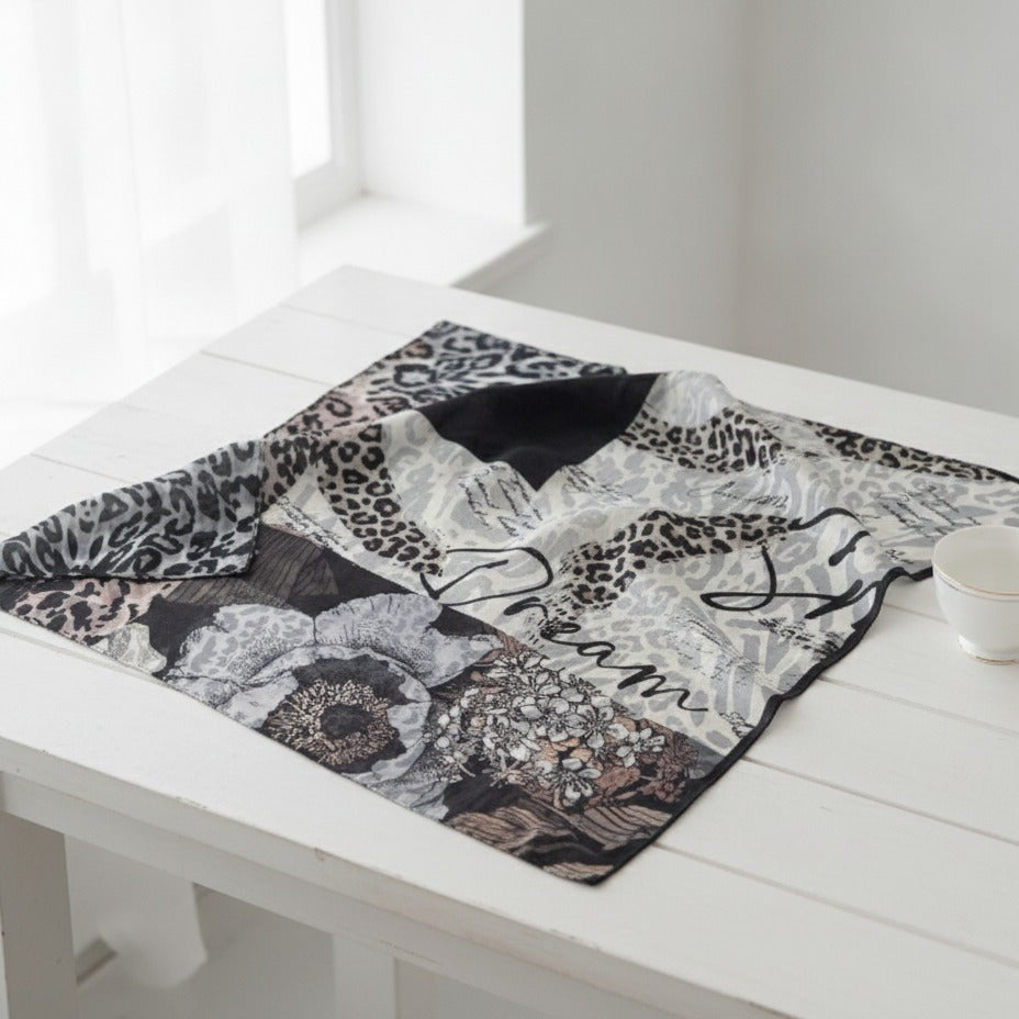 Leopard Polka Dot Satin Scarf - Dark Coffee
