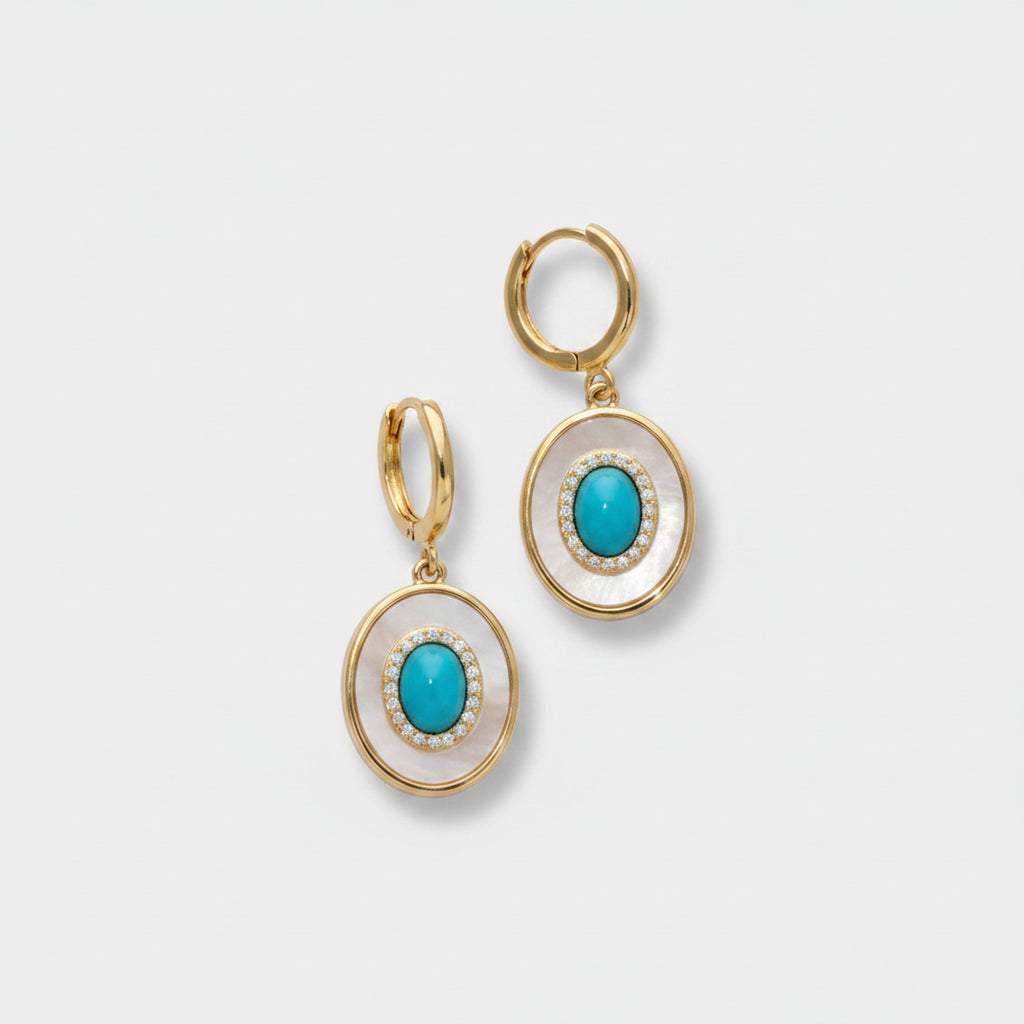 Turquoise & Pearl Drop Earrings Turquoise Huggie