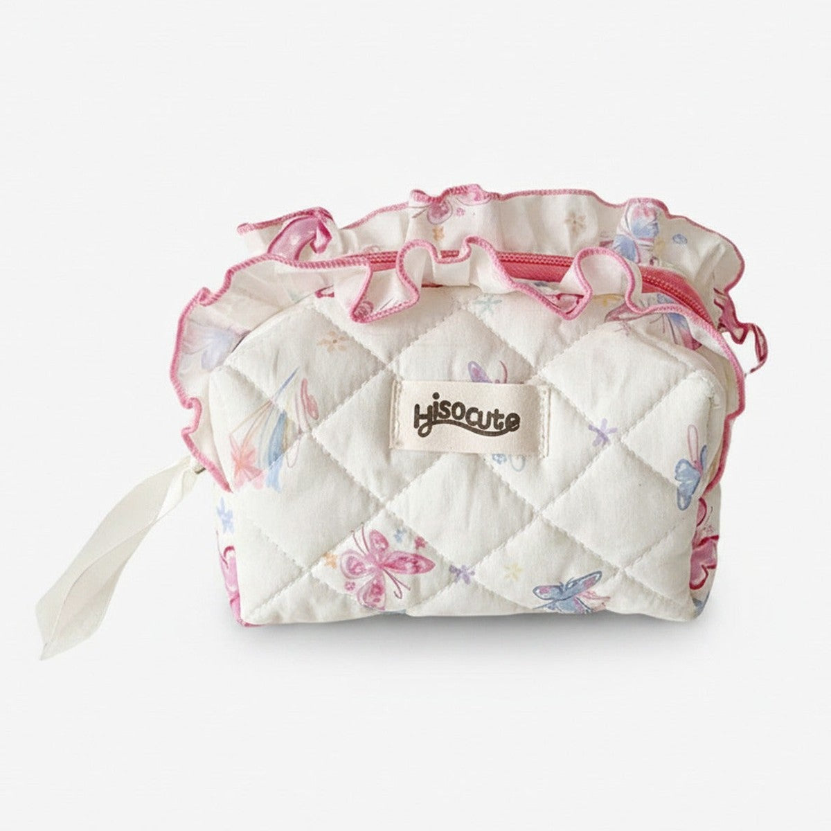 Quilted Butterfly Makeup Bag - White