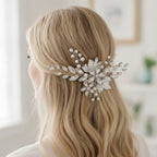 Crystal Floral Hair Comb Silver White Diamond