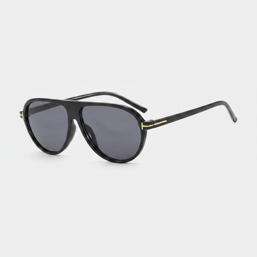Retro Aviator Sunglasses with Gold Trim Black & Gold