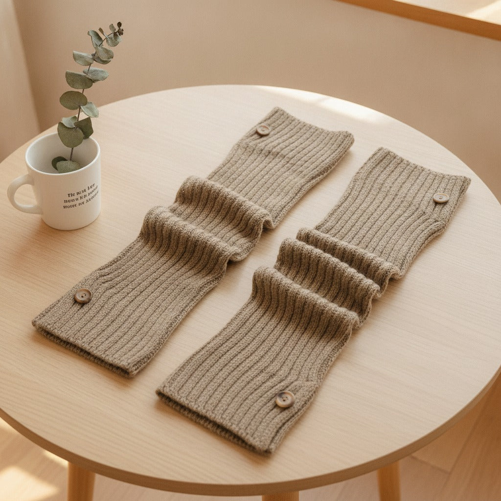 Slouchy Button Crew Socks - Khaki