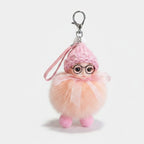 Fuzzy Doll Keychain With Glasses Charm - Korean Pink – novelty & toys (view 1)