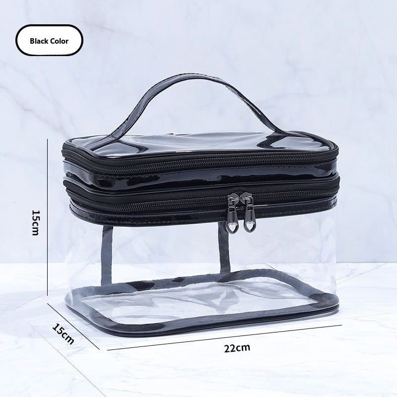 Thick PVC Clear Travel Toiletry Pouch - Black