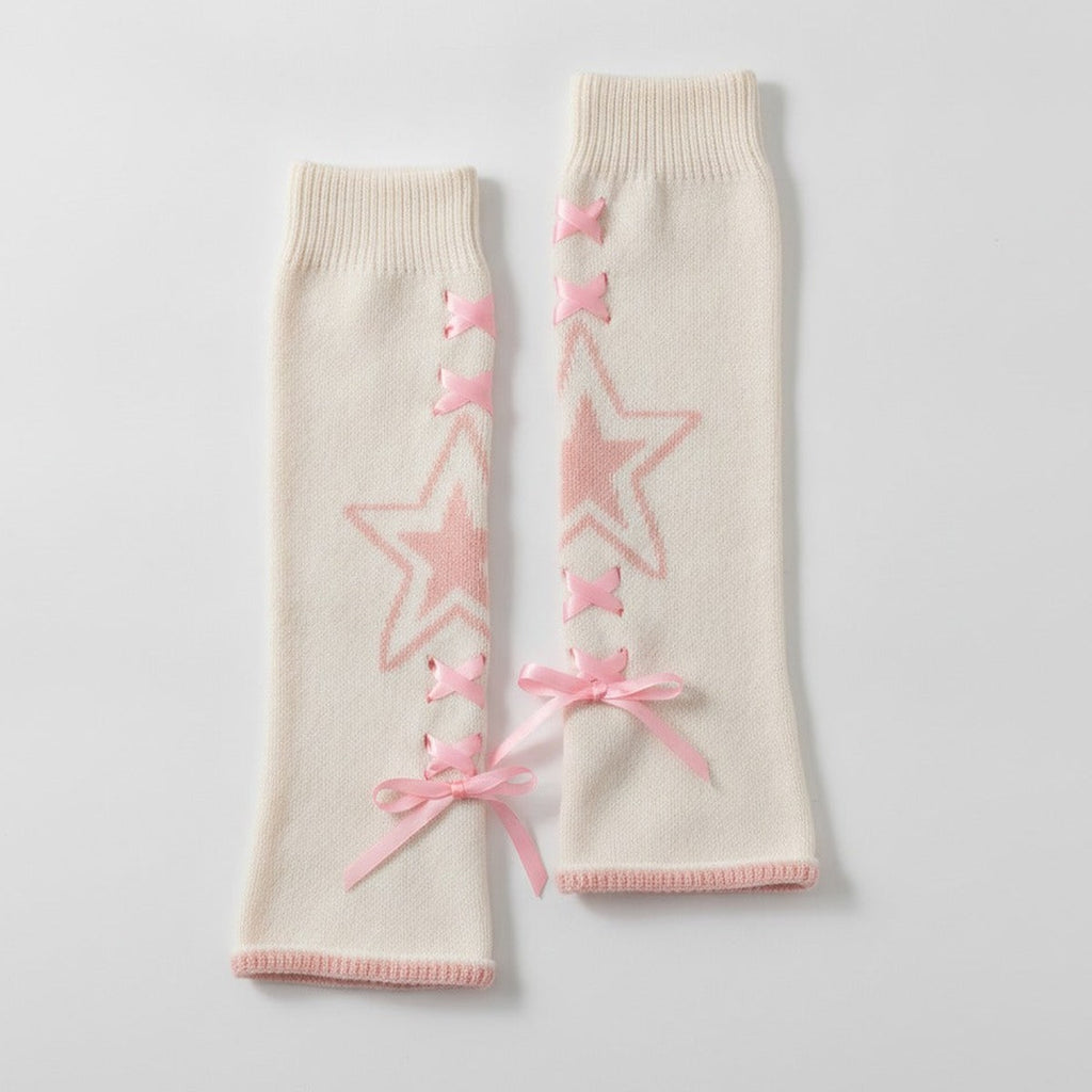 Star & X Knit Crew Socks - White & Pink