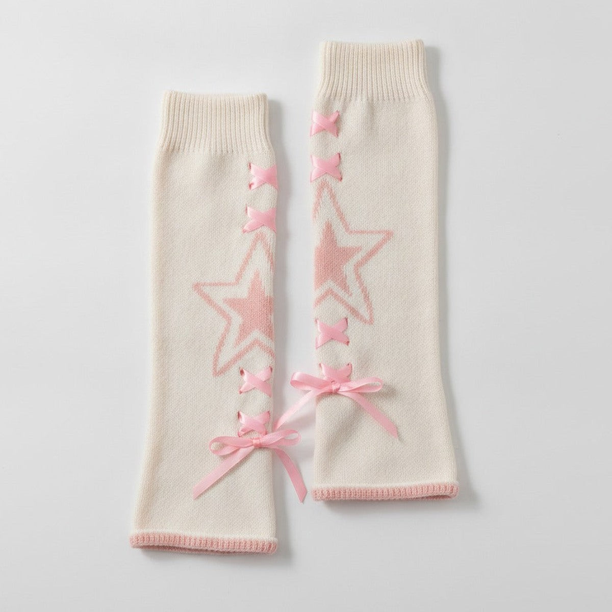 Star & X Knit Crew Socks - White & Pink