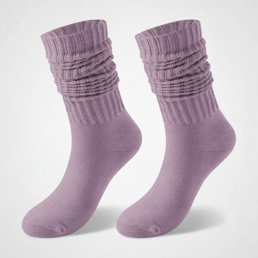 Slouchy Ribbed Crew Socks - Purple