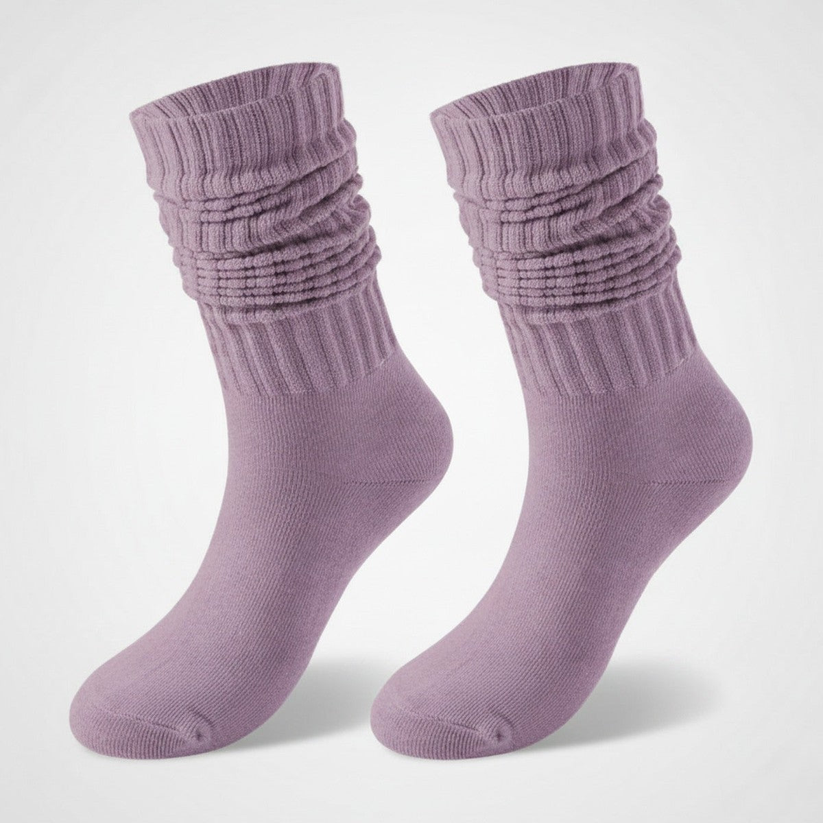 Slouchy Ribbed Crew Socks - Purple