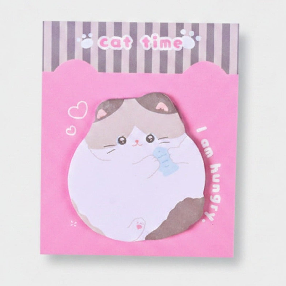 Cute Cat Sticky Notes Pad Pink Heart Design – stationery (view 1)