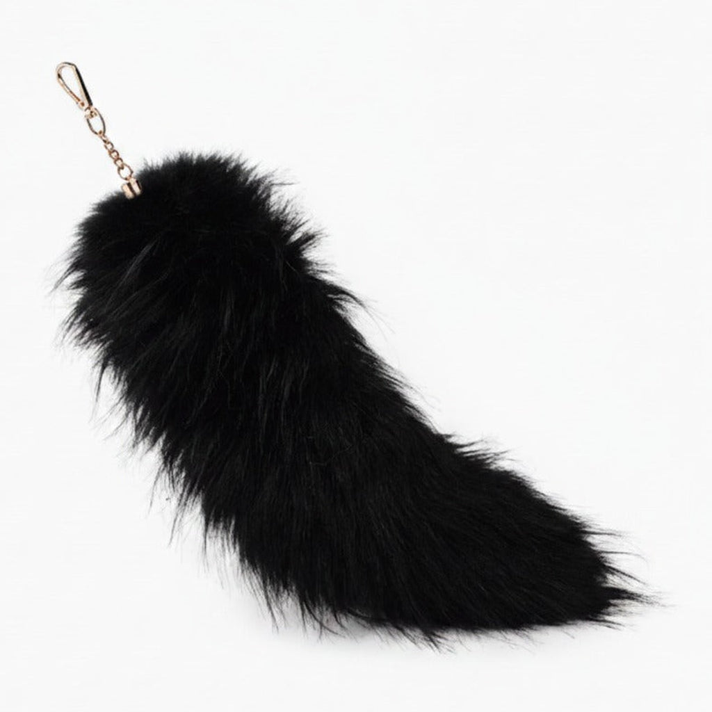 Fluffy Faux Fur Tail Keychain - Black