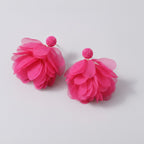 Pom Pom Petal Drop Earrings - Hot Pink