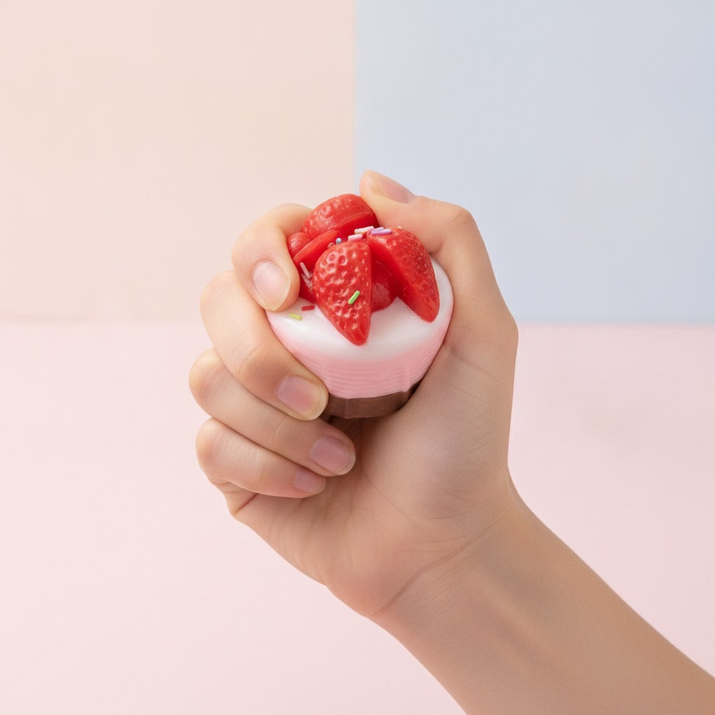 Layered Cake Slice Squishy - Strawberry Cake - squeeze in hand