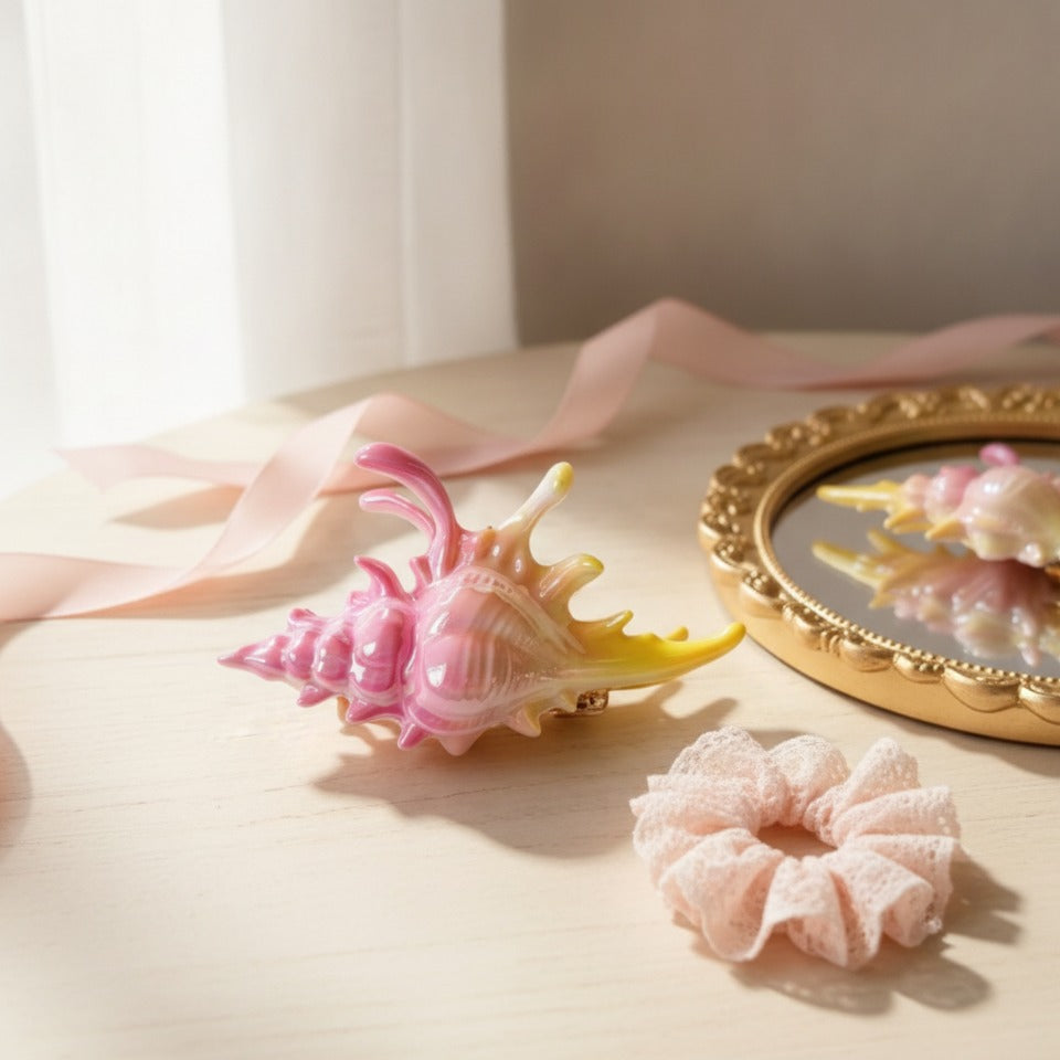 Shell Claw Hair Clip - Pink & Gold
