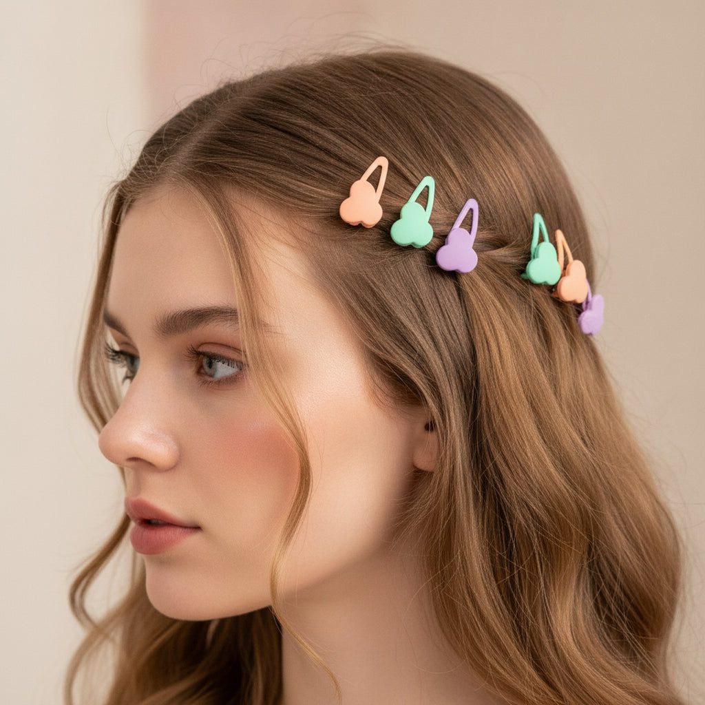 Blue Flower Hair Clips Set Hearts