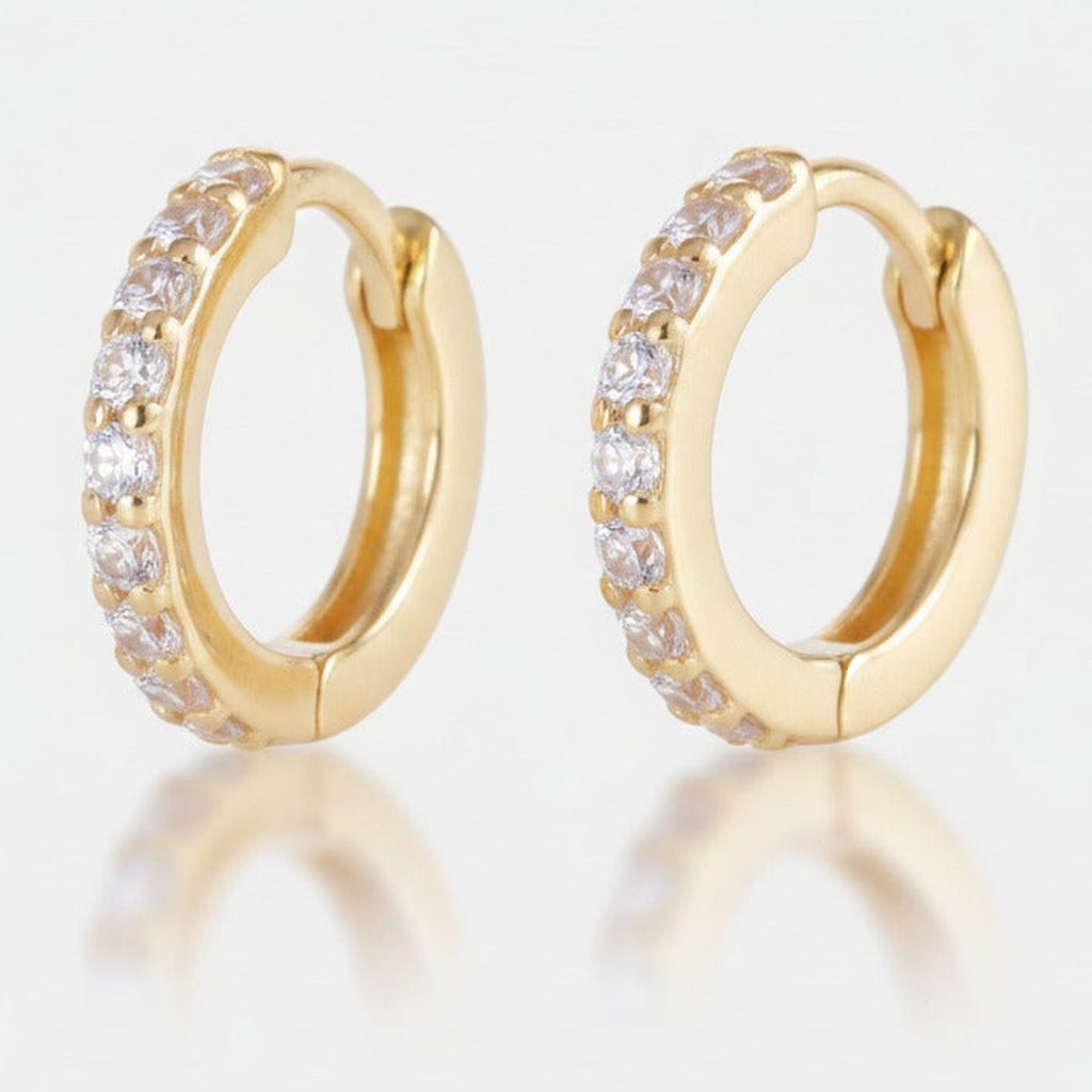 Mini Rhinestone Huggie Hoop Earrings - Gold