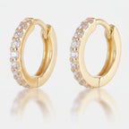 Mini Rhinestone Huggie Hoop Earrings - Gold