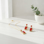 Emerald Cut Crystal Jewelry Set - Red