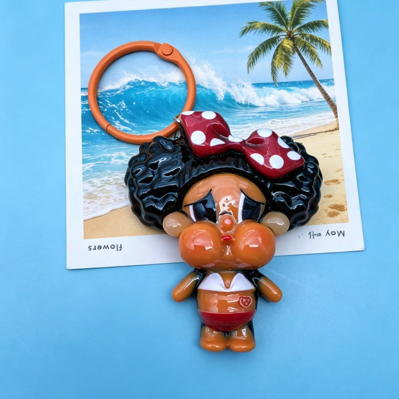 Cute Crying Doll Resin Keychain Cartoon Charm Gift - Orange