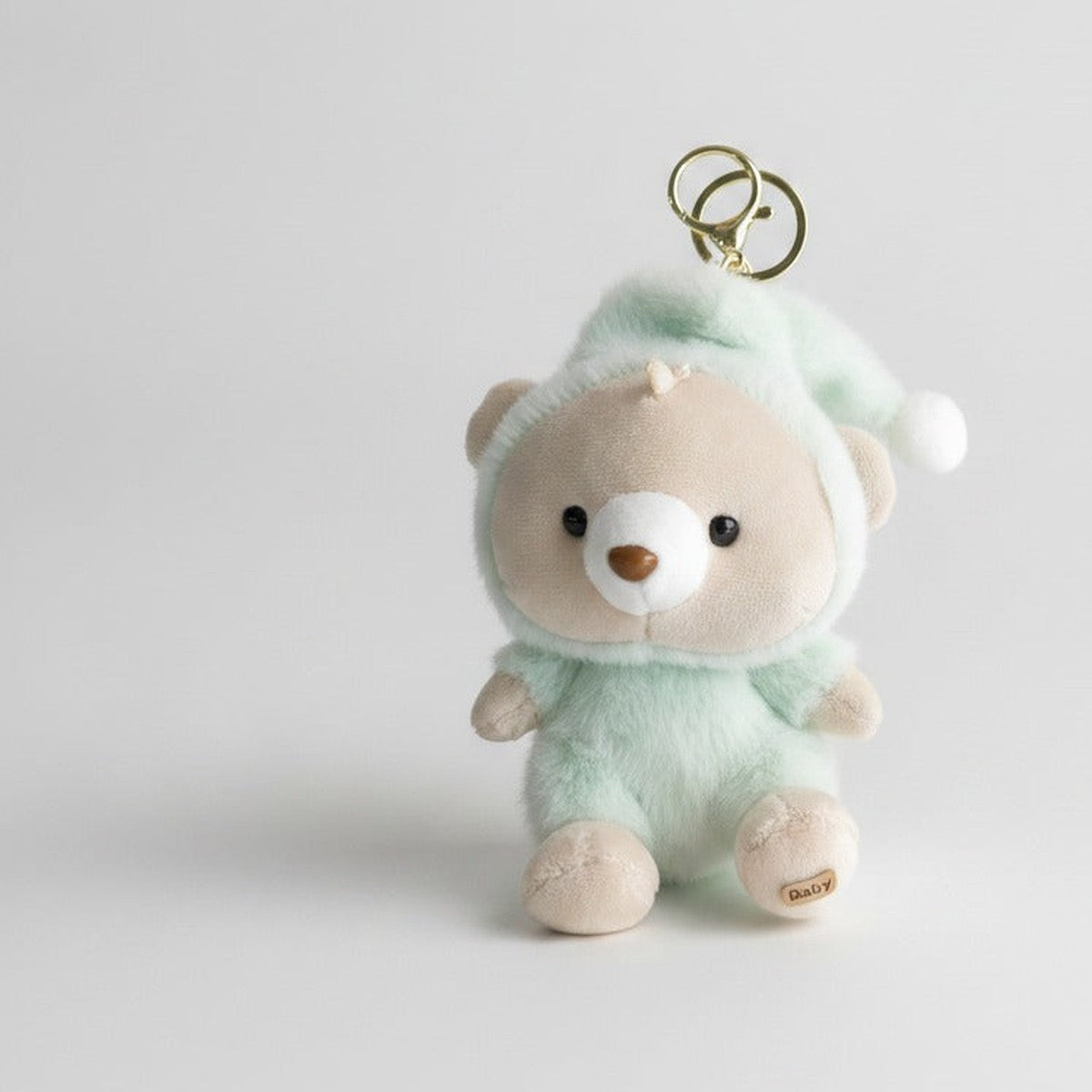 Cozy Bear Plush Keychain - Sage Green