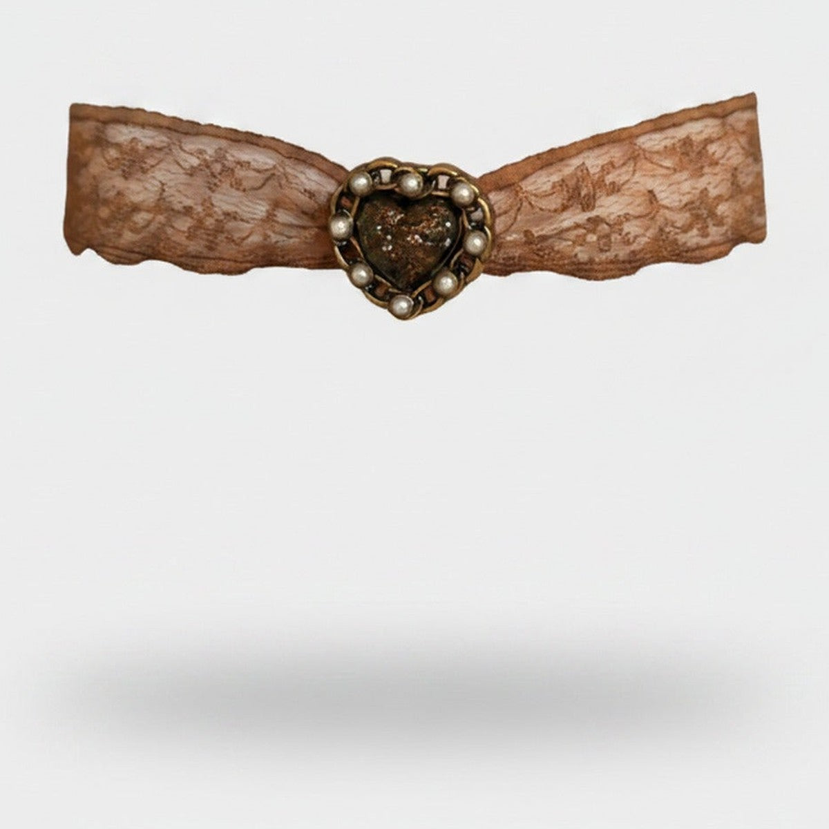 Lace Heart Beaded Bow Hair Clip Brown – jewelry (view 1)