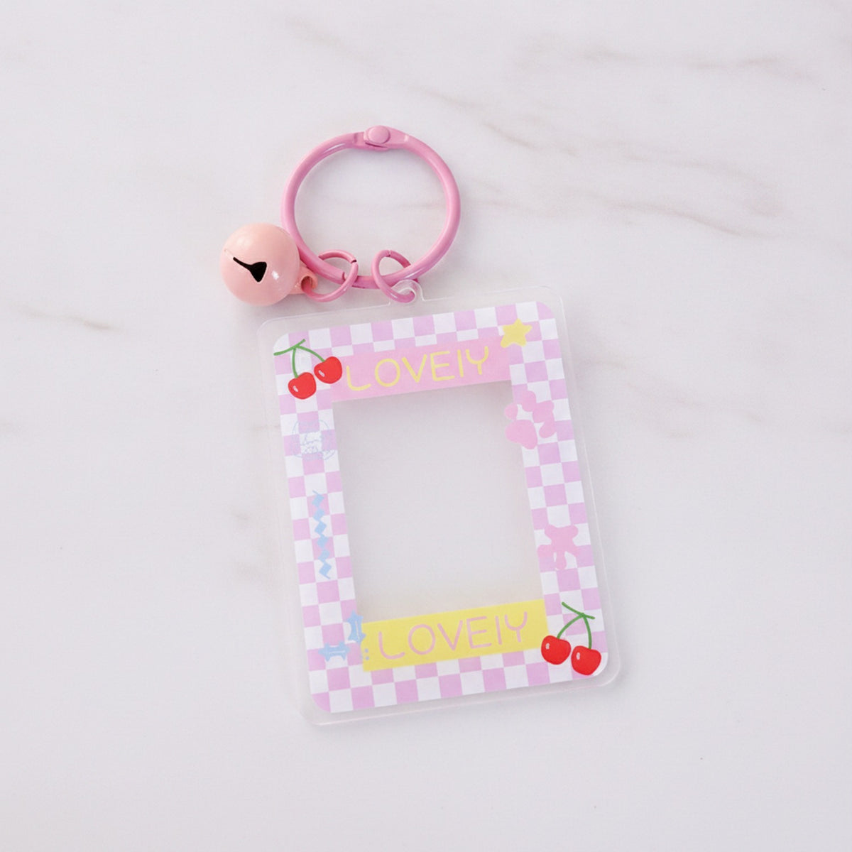 Checkered Photo Charm Keychain - Pink Checkerboard