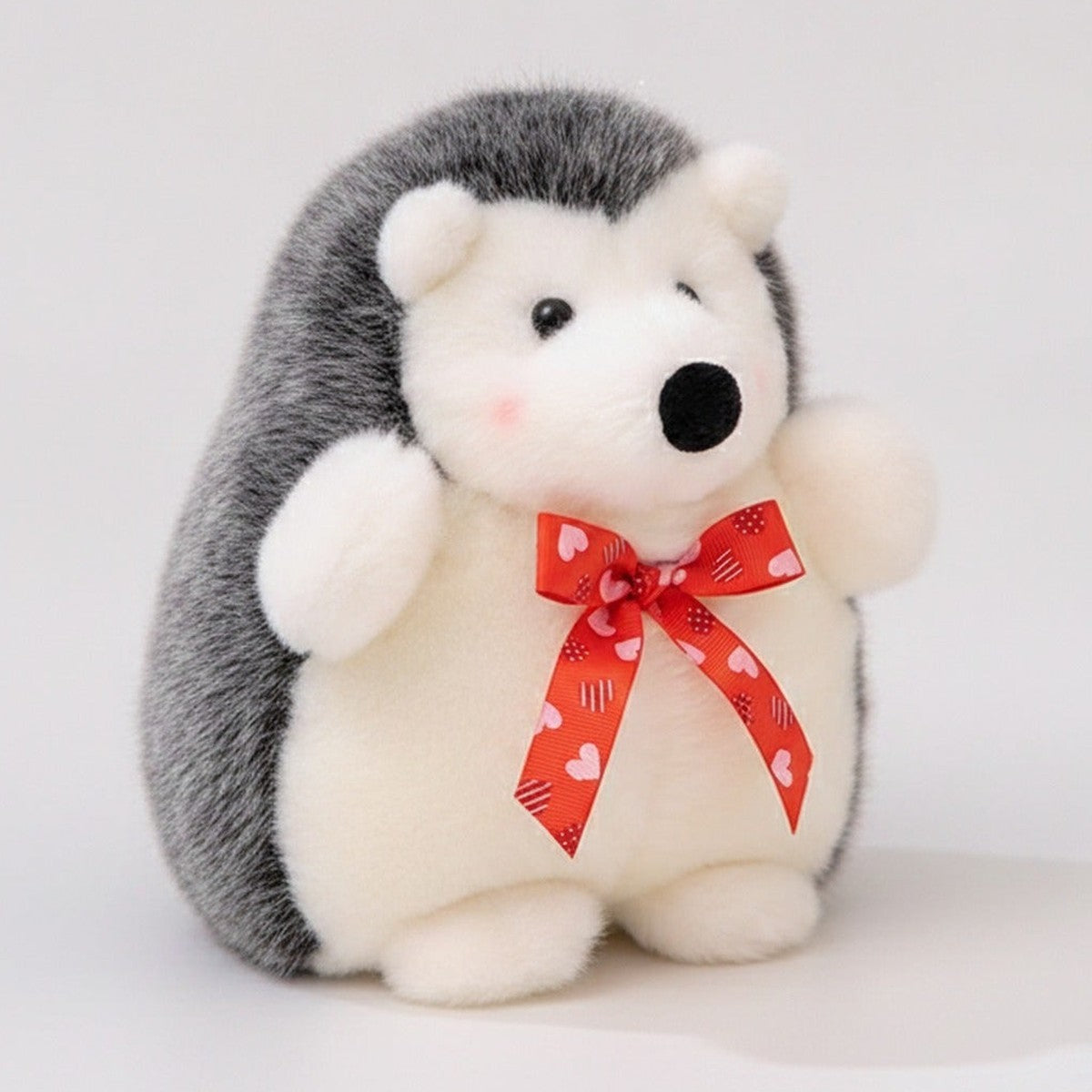 Adorable Gray and White Hedgehog Plush with Red Ribbon Bow – novelty & toys (view 1)