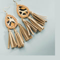 Leopard Print Tassel Drop Earrings - Light Brown