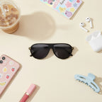 Retro Aviator Sunglasses with Gold Trim Black & Gold