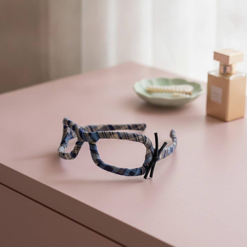Plaid Padded Headband - Blue Plaid
