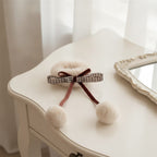 Crochet Bow Hair Clip with Pom - Cream