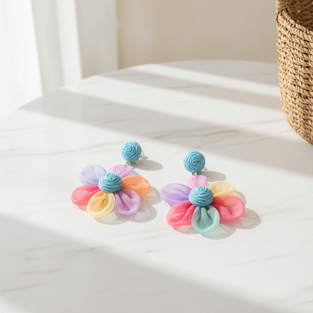 Colorful Petal Dangle Earrings - Rainbow Petals