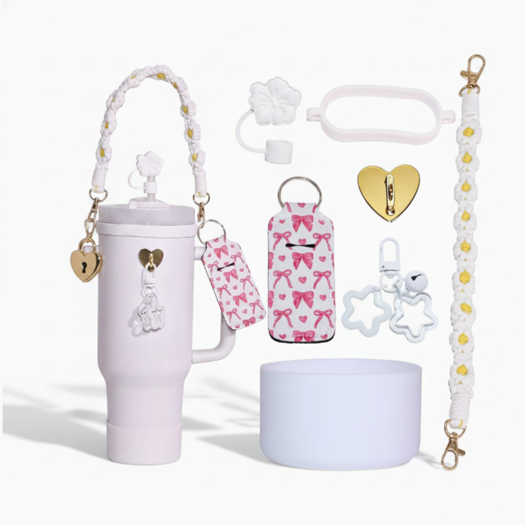 Daisy Flower Beaded Cup Charm Accessories Set - White – novelty & toys (view 1)