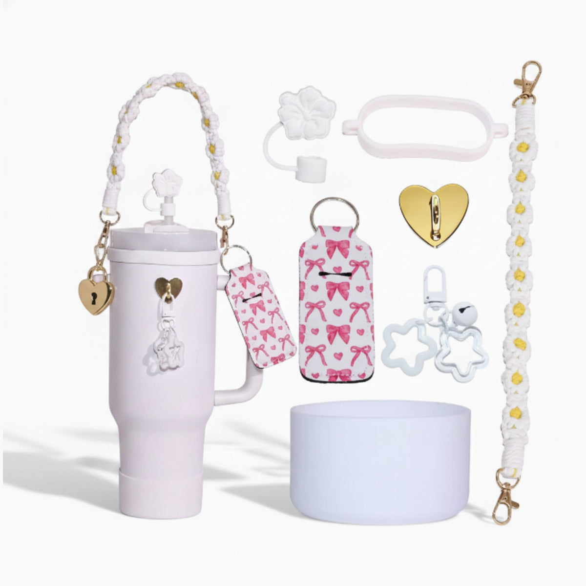 Daisy Flower Beaded Cup Charm Accessories Set - White – novelty & toys (view 1)