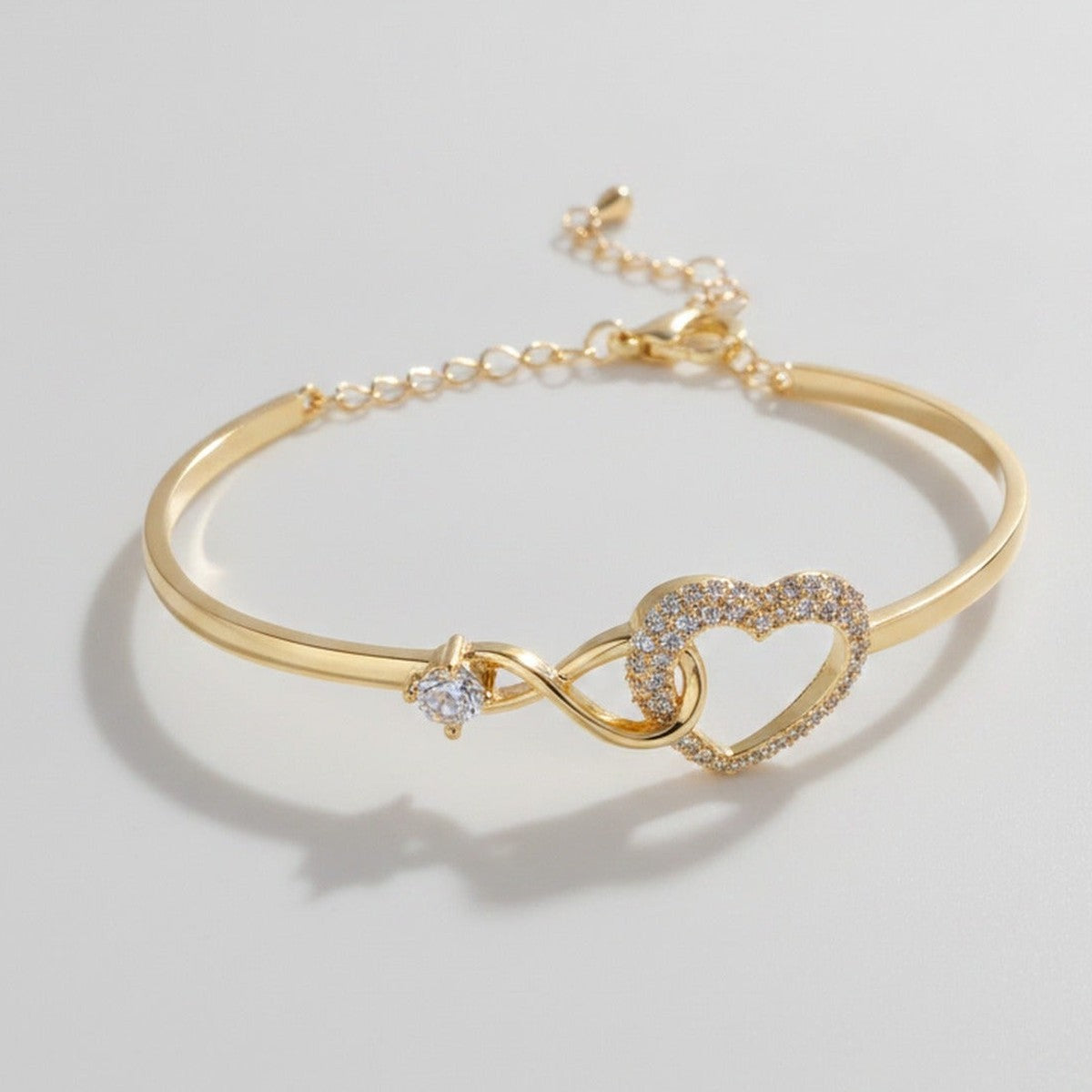Heart Rhinestone Bangle Bracelet - Bracelet Gold – jewelry (view 1)