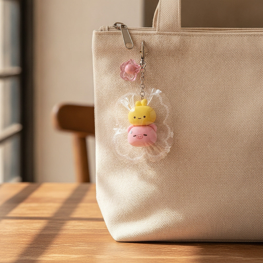 Stacked Squishy Charm Keychain - Yellow & Pink