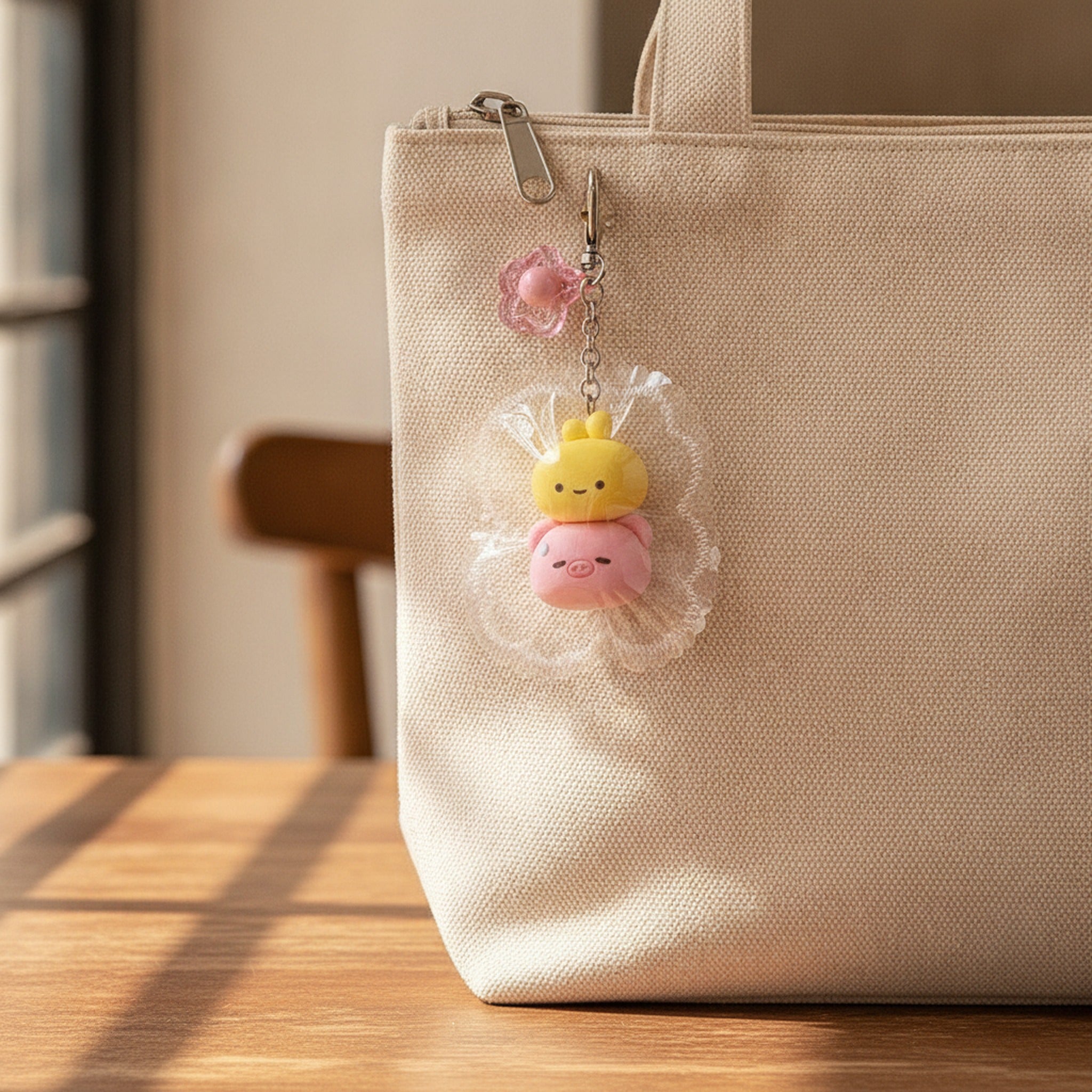 Stacked Squishy Charm Keychain - Yellow & Pink