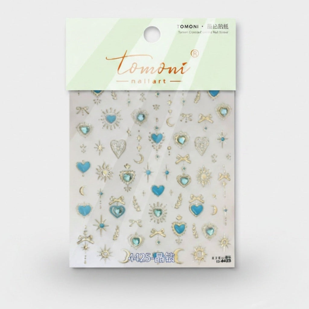 Blue Heart Gold Star Nail Art Stickers – Korean nail care (view 1)