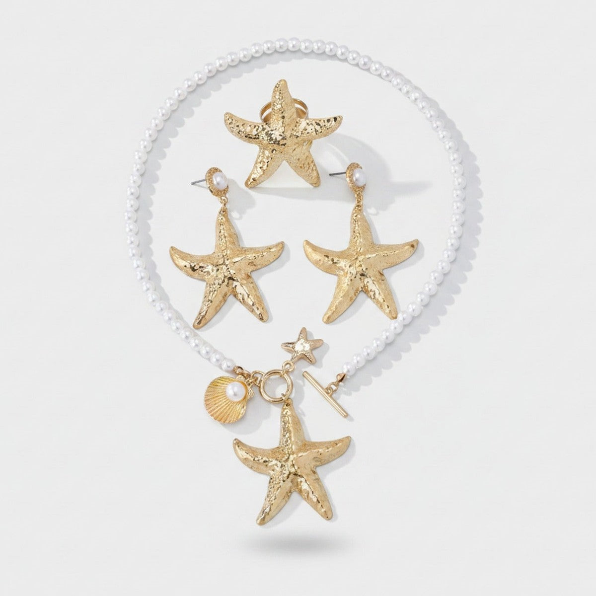 Pearl Beaded Starfish Gold Jewelry Set Ring (view 1)