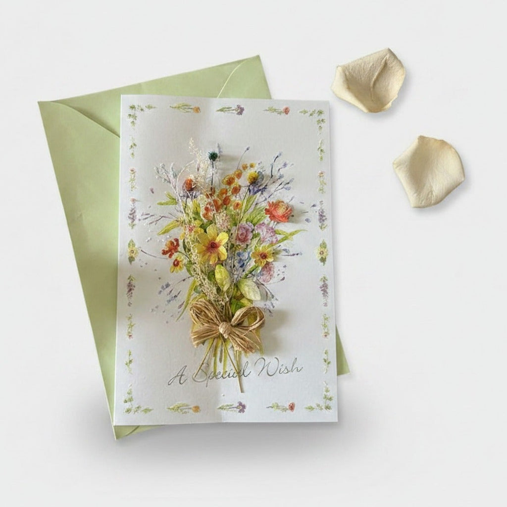 Floral Bouquet Greeting Card With Gold Bow – stationery (view 1)