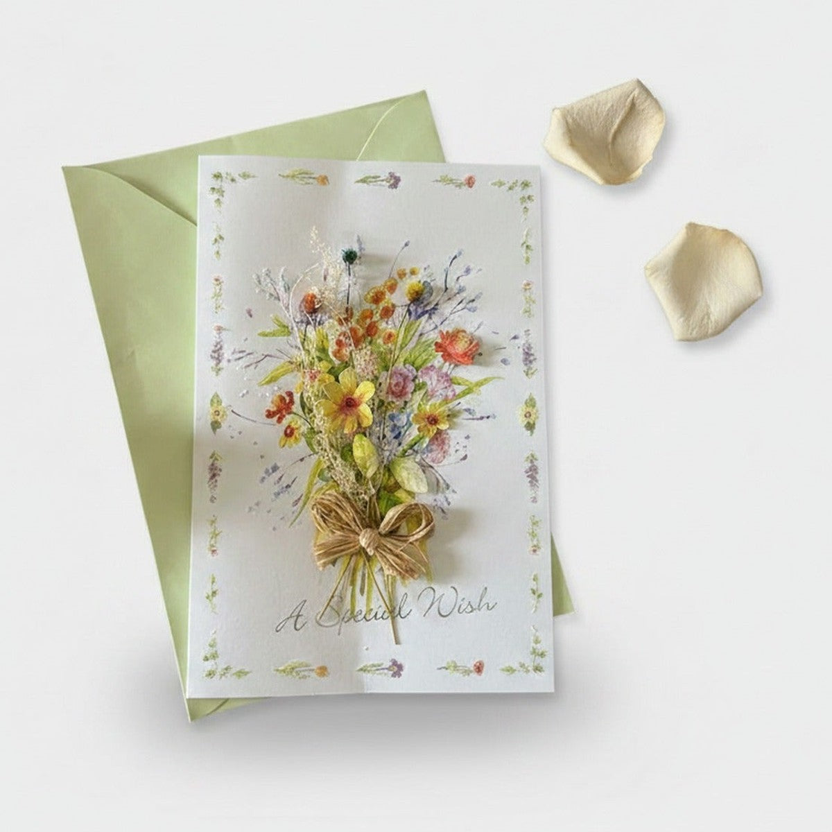 Floral Bouquet Greeting Card With Gold Bow – stationery (view 1)