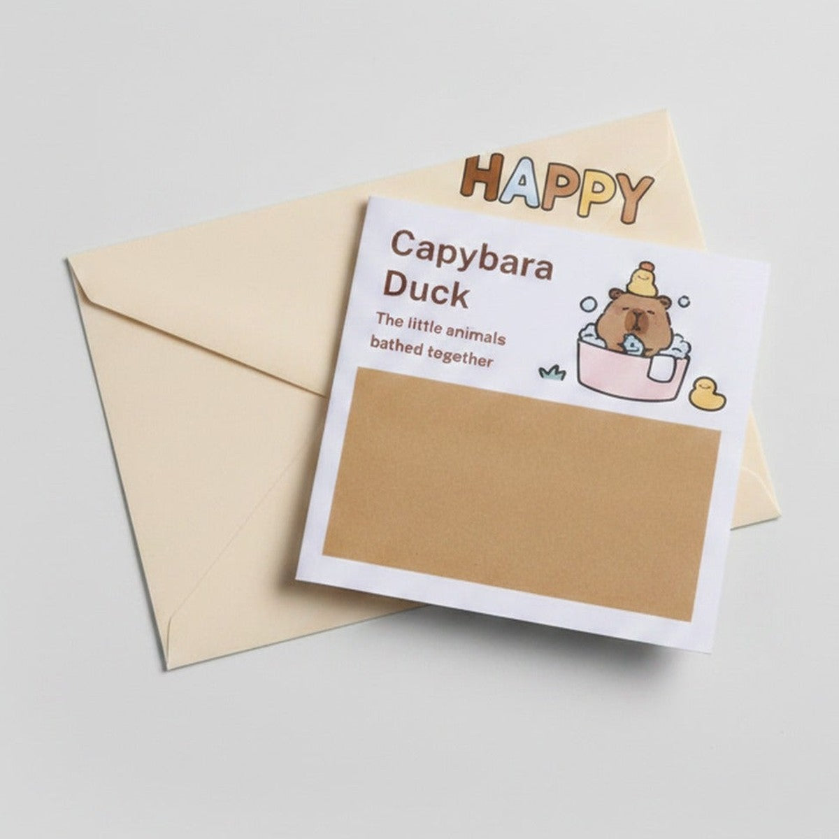 Happy Capybara Duck Greeting Card – stationery (view 1)