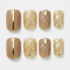 Metallic Glitter Press-On Nail Set - Gold Chrome & Glitter