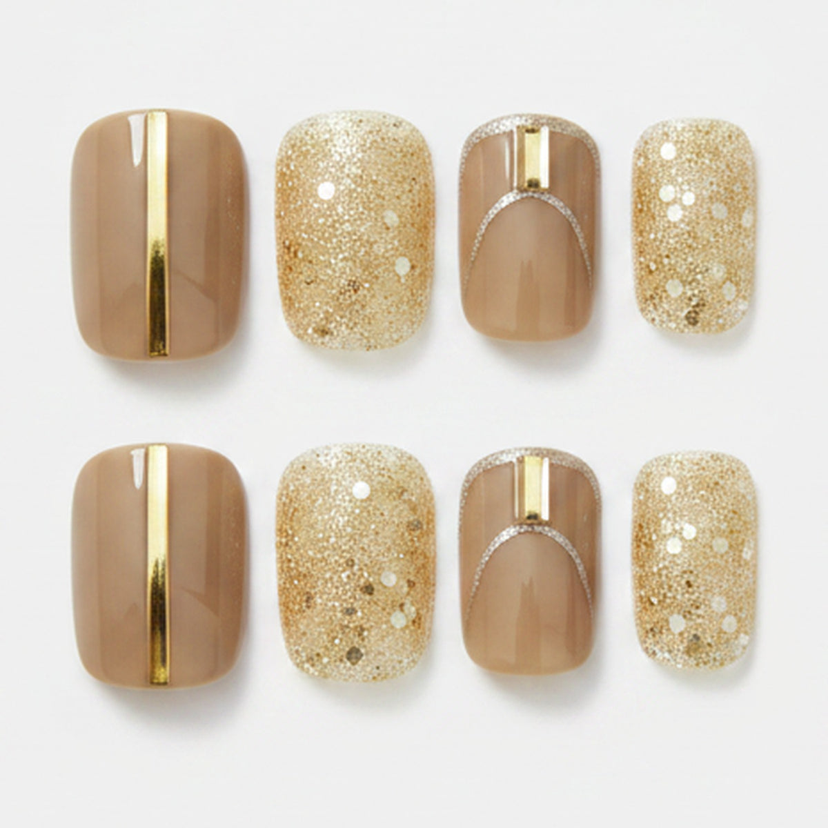 Metallic Glitter Press-On Nail Set - Gold Chrome & Glitter