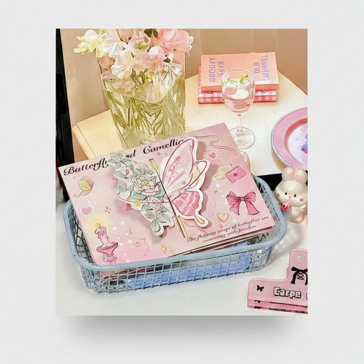 Butterfly Flower Stationery Set Pink (view 1)