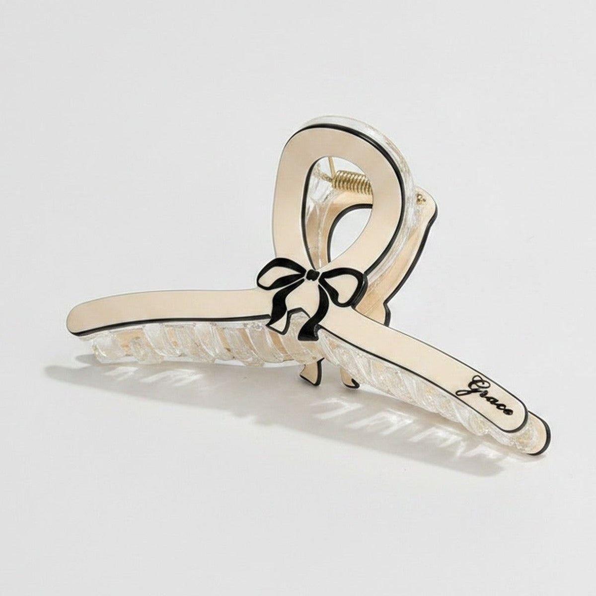 Rhinestone Bow Hair Claw Clip - Beige Medium 11cm – hair accessories (view 1)