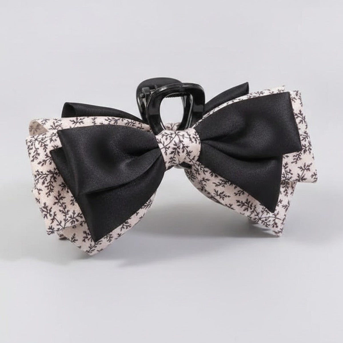 Floral Satin Bow Hair Claw - White Floral