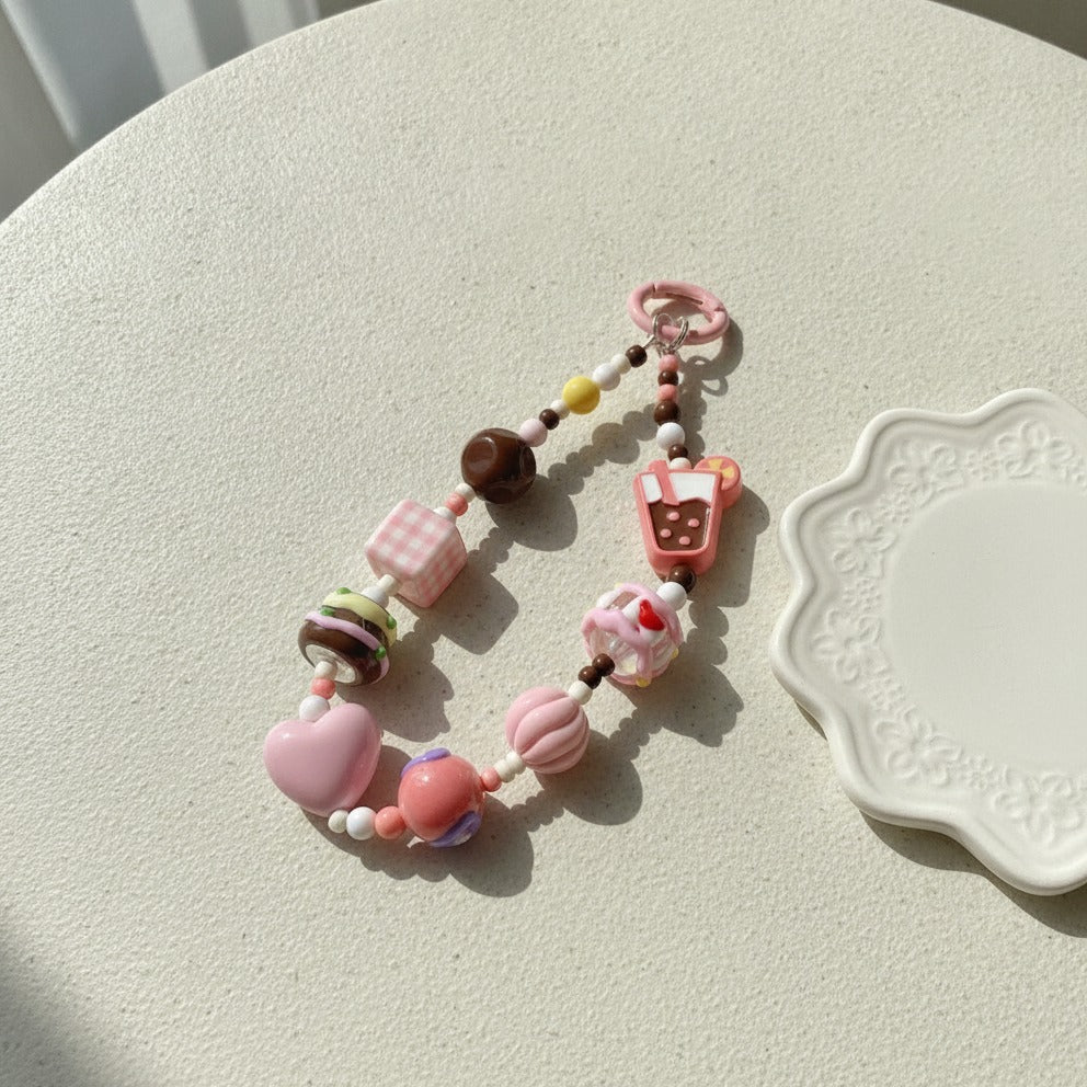 Boba Beaded Charm Keychain - Rose Red