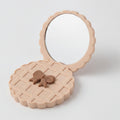 Quilted Peach Compact Mirror With Bow Charm – Korean beauty tool (view 1)